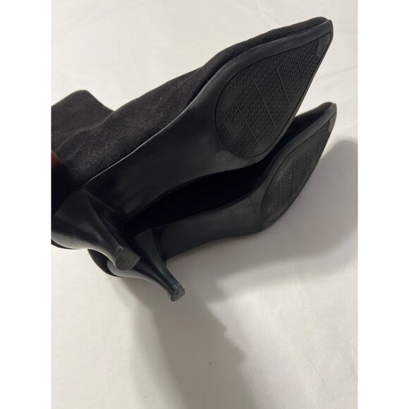 Kitten Heel Apostrophe Black Suede Sock Booties Size 7 - Picture 4 of 8